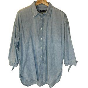 Polo Ralph Lauren 100% Cotton Lightweight Denim Tunic Shirt Tie Sleeves Blue L